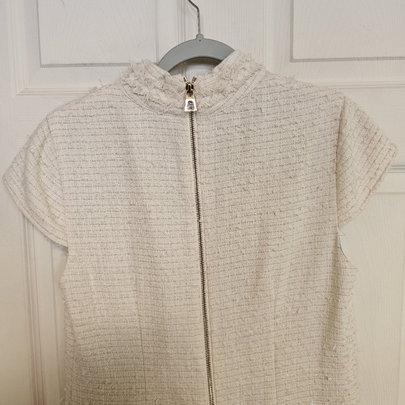 Sail To Sable Vneck Tweed Cap Sleeve Shift Mini Dress Quiet Luxury Preppy - Picture 6 of 12